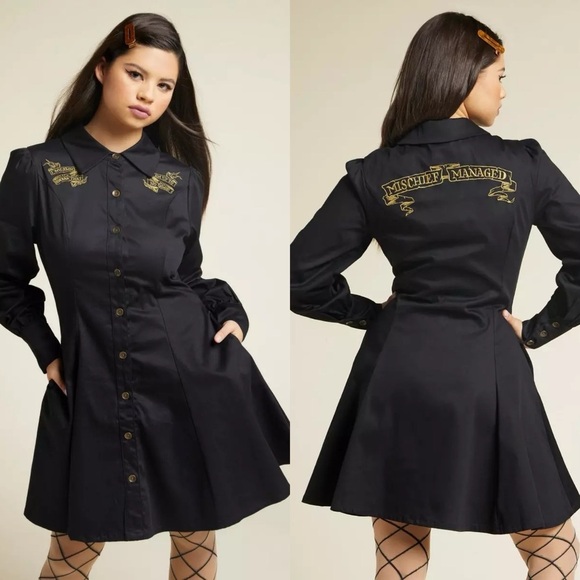 Hot Topic Dresses & Skirts - NWT Hot Topic Harry Potter‎ Collared Spell Dress Marauders Map Size Small New S